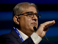 Axis Bank Chief Executive Officer Amitabh Chaudhry speaks in a Press conference in Global Fintech Fest in Mumbai, India, 21 September, 2022....