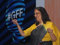 Madhabi Puri Buch, The Chairperson Of Securities And Exchange Board Of India(SEBI) speaks at the Global Fintech Fest in Mumbai, India, Septe...