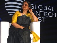 Madhabi Puri Buch, The Chairperson Of Securities And Exchange Board Of India(SEBI) attends the Global Fintech Fest in Mumbai, India, Septemb...