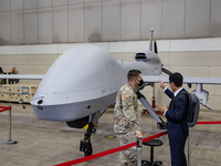 US ARMY's MQ-1C Gray Eagle exhibited during the Defense Expo Korea 2022, the biggest military weapon exhibition in the country, held at KINT...