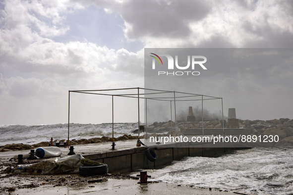 Stormy weather and sea at Coral Bay on Cyprus on March 3, 2022. 