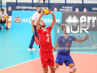 Nathan Canovas (FRA) in action during the Volleyball Intenationals U20 European Championship - Slovenia vs France on September 22, 2022 at t...