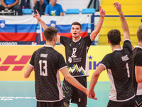 Rok Bracko (SLO) exults during the Volleyball Intenationals U20 European Championship - Slovenia vs France on September 22, 2022 at the Mont...