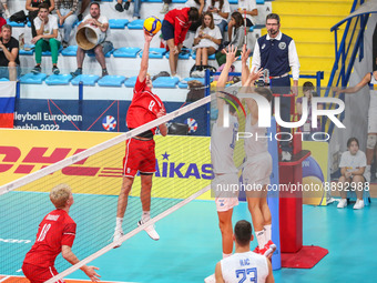 Spike of Matej Turcani (SVK) during the Volleyball Intenationals U20 European Championship - Slovakia vs Serbia on September 22, 2022 at the...