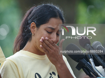 Kimberly Rubio, mother of 10-year-old Lexi Rubio, who was killed in the school shooting at Robb Elementary School in Uvalde, Texas, cries wh...