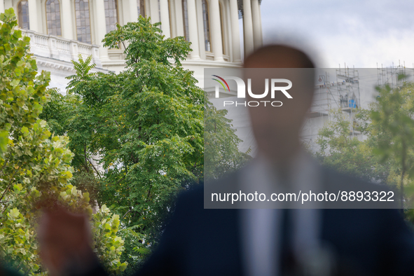 The U.S. Capitol is seen beyond U.S. Senator Chris Murphy (D-CT) speaking at a rally near the U.S. Capitol in Washington, D.C. on September...