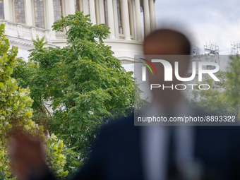 The U.S. Capitol is seen beyond U.S. Senator Chris Murphy (D-CT) speaking at a rally near the U.S. Capitol in Washington, D.C. on September...