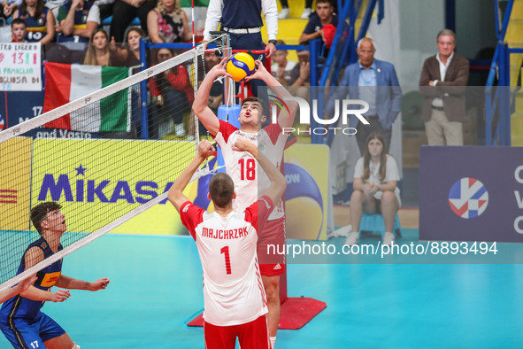 Damian Bilinski (POL) in action during the Volleyball Intenationals U20 European Championship - Italy vs Poland on September 22, 2022 at the...
