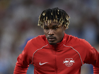 Mohamed Simakan centre-back of RB Leipzig and France  poses prior the UEFA Champions League group F match between Real Madrid and RB Leipzig...