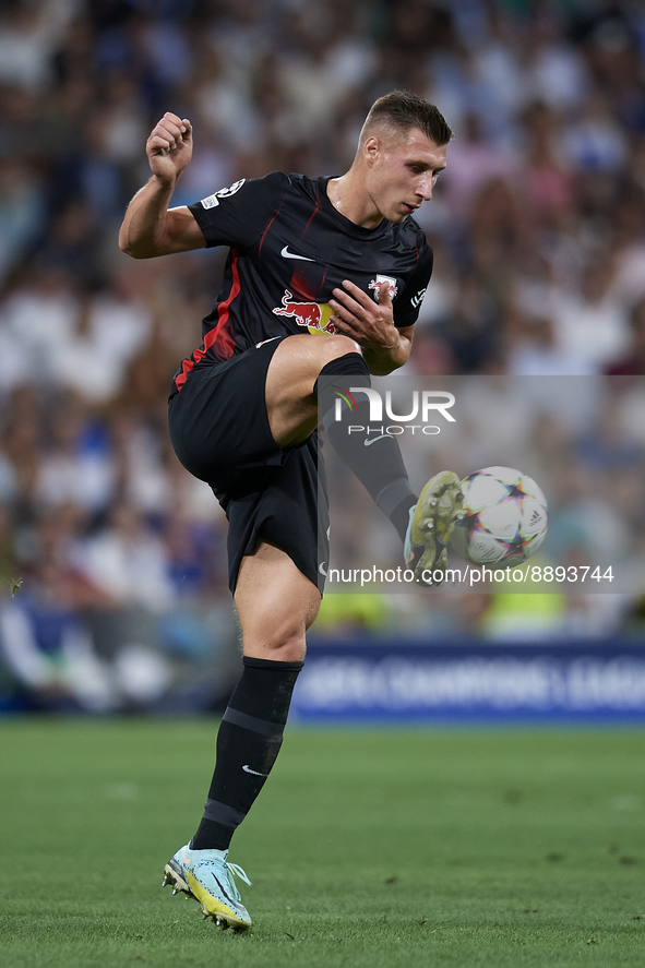 Willi Orban centre-back of RB Leipzig and Hungary controls the ball during the UEFA Champions League group F match between Real Madrid and R...