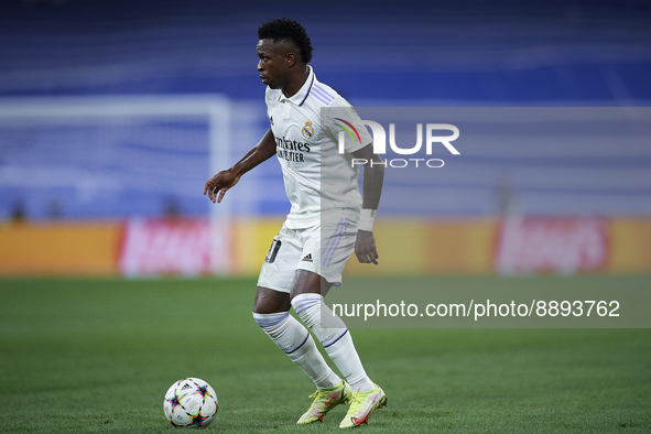 Vinicius Junior left winger of Real Madrid and Brazil in action during the UEFA Champions League group F match between Real Madrid and RB Le...