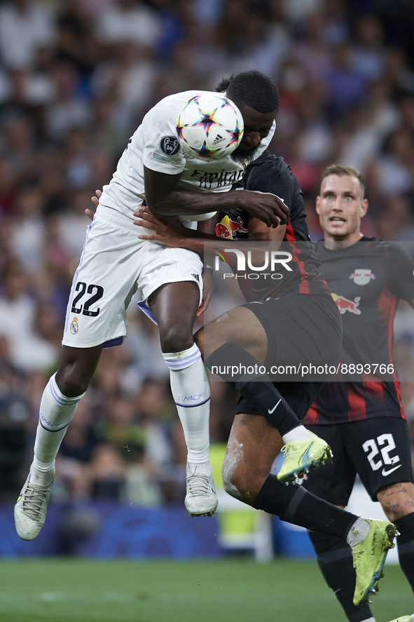 Antonio Rudiger centre-back of Real Madrid and Germany shooting to goal during the UEFA Champions League group F match between Real Madrid a...