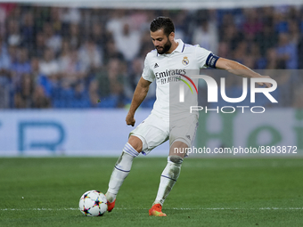 Nacho Fernandez centre-back of Real Madrid and Spain does passed during the UEFA Champions League group F match between Real Madrid and RB L...