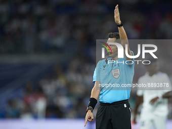Referee Maurizio Mariani during the UEFA Champions League group F match between Real Madrid and RB Leipzig at Estadio Santiago Bernabeu on S...