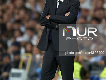 Carlo Ancelotti head coach of Real Madrid during the UEFA Champions League group F match between Real Madrid and RB Leipzig at Estadio Santi...