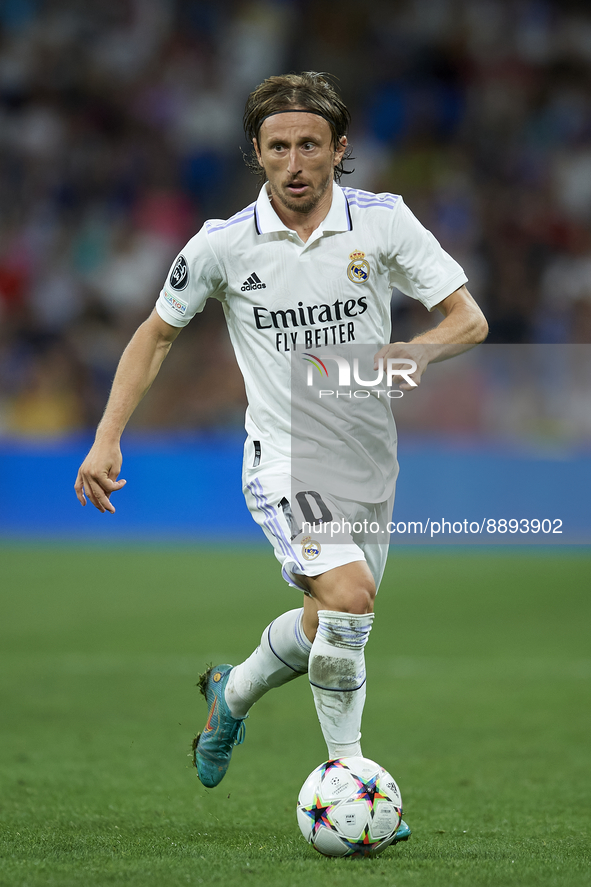 Luka Modric central midfield of Real Madrid and Croatia during the UEFA Champions League group F match between Real Madrid and RB Leipzig at...