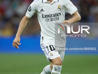 Luka Modric central midfield of Real Madrid and Croatia during the UEFA Champions League group F match between Real Madrid and RB Leipzig at...