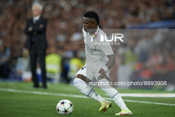 Vinicius Junior left winger of Real Madrid and Brazil during the UEFA Champions League group F match between Real Madrid and RB Leipzig at E...