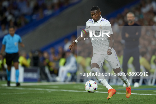David Alaba centre-back of Real Madrid and Austria does passed during the UEFA Champions League group F match between Real Madrid and RB Lei...