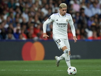 Federico Valverde central midfield of Real Madrid and Uruguay in action during the UEFA Champions League group F match between Real Madrid a...