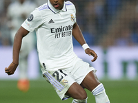Rodrygo Goes right winger of Real Madrid and Brazil in action during the UEFA Champions League group F match between Real Madrid and RB Leip...