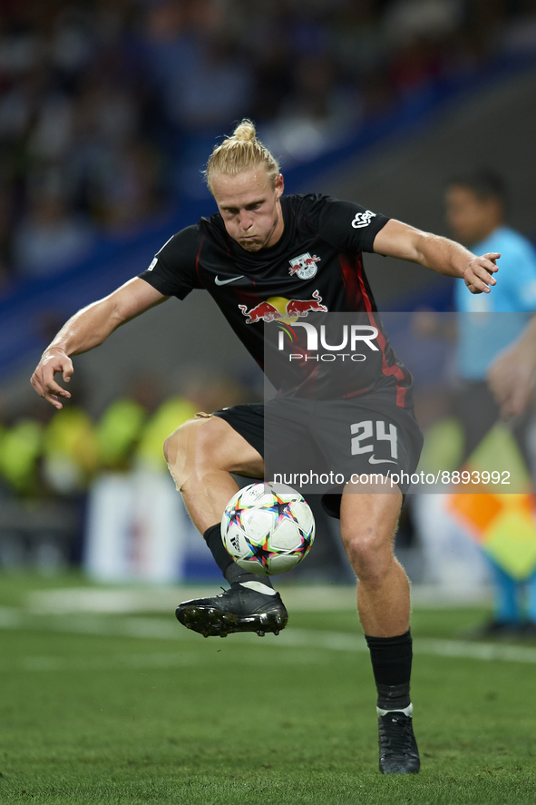 Xaver Schlager central midfield of RB Leipzig and Austria controls the ball during the UEFA Champions League group F match between Real Madr...
