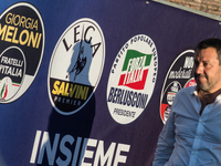  Federal secretary of Italian party Lega Nord Matteo Salvini attends the center-right closing rally of the campaign for the general election...