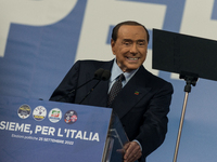 President of Italian party 'Forza Italia', Silvio Berlusconi attends the center-right closing rally of the campaign for the general election...