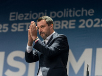 Federal secretary of Italian party Lega Nord Matteo Salvini attends the center-right closing rally of the campaign for the general elections...