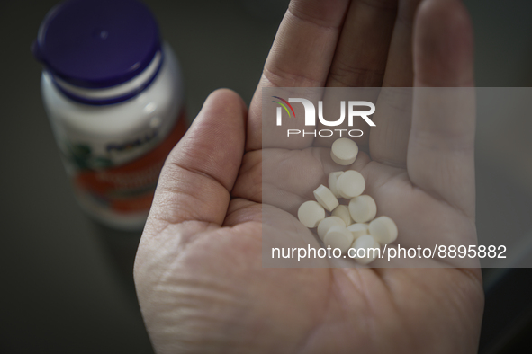 Potassium iodine pills are seen in this photo illustration in Warsaw, Poland on 23 September, 2022. The Polish government has distributed io...