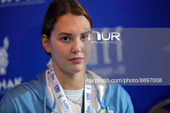 KYIV, UKRAINE - SEPTEMBER 21, 2022 - Ukrainian synchro swimmer and 2018 European Aquatics Championships champion Marta Fiedina attends a mee...