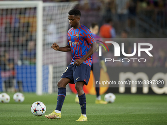 Ansu Fati left winger of Barcelona and Spain during the warm-up before the UEFA Champions League group C match between FC Barcelona and Vikt...