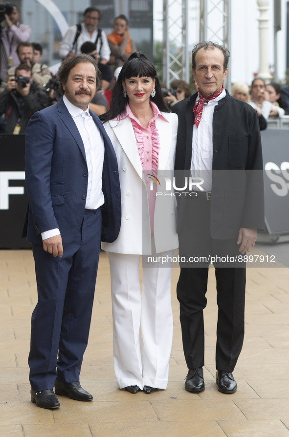 (L-R) Actors Andres Almeida, Daniel Gimenez, and actress Griselda Siciliani pose on their arrival at the San Sebastian Film Festival, Sept....