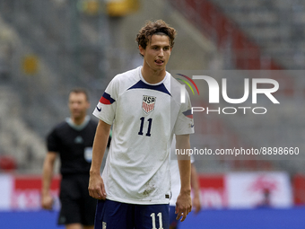 Brenden Aaronson attacking midfield of USA and Leeds United during the international friendly match between Japan and United States at Merku...