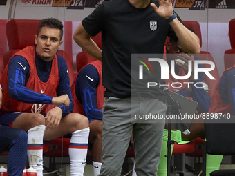 Gregg Berhalter head coach of USA gives instructions during the international friendly match between Japan and United States at Merkur Spiel...