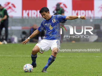 Wataru Endo defensive midfield of Japan and VfB Stuttgart does passed during the international friendly match between Japan and United State...