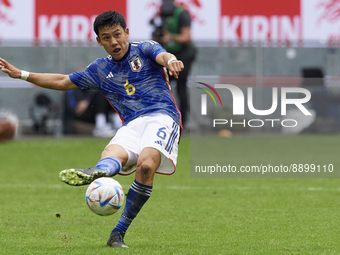 Wataru Endo defensive midfield of Japan and VfB Stuttgart does passed during the international friendly match between Japan and United State...