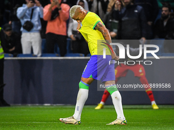RICHARLISON of Brazil celebrates his goal during the International Friendly football match between Brazil and Ghana on September 23, 2022 at...