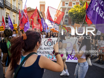 People attend a global climate protest in Madrid, Spain on September 23, 2022. (