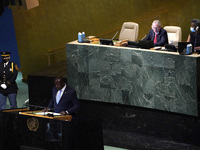 Paul Henri Sandaogo Damiba, President of the Council of Ministersof Burkina Faso addresses  the 77th session of the United Nations General A...