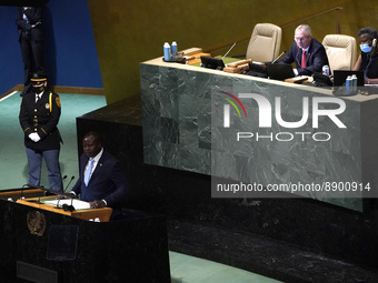 Paul Henri Sandaogo Damiba, President of the Council of Ministersof Burkina Faso addresses  the 77th session of the United Nations General A...