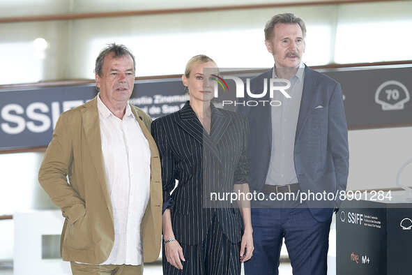 Neil Jordan, Liam Neeson, Diane Kruger attend the photocall Marlowe at the 70th edition of the San Sebastian International Film Festival on...