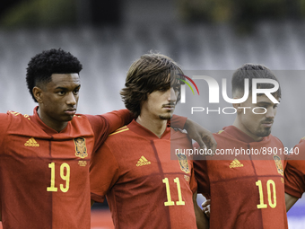 Portraits of Alejandro Balde, Bryan Gil, Rodri Sánchez during the game Romania U21 and Spain U21, before 2023 UEFA European Under-21 Champio...