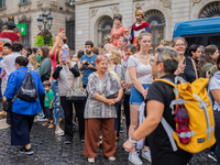 The giants of Barcelona are shown to families and tourists as popular culture during the Mercè festivities, in Barcelona, ​​Spain, on Septem...