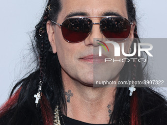 Criss Angel (Christopher Nicholas Sarantakos) poses in the press room at the 2022 iHeartRadio Music Festival - Night 2 held at the T-Mobile...