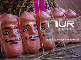 Artists preparing effigies of Hindu mythical character Ravan-the demon king ahead of Dussehra festival in Ajmer, India on 25 September 2022....