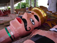 Artists preparing effigies of Hindu mythical character Ravan-the demon king ahead of Dussehra festival in Ajmer, India on 25 September 2022....