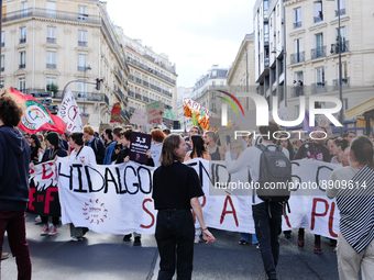 Demonstration of youth for the climate and against advertising in the streets or the World Cup in Qatar, in Paris, France, on September 25,...