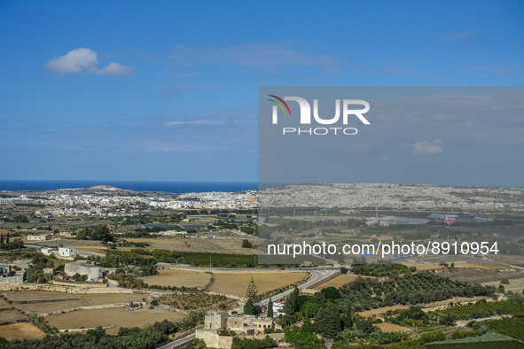 General view fron the old city walls of the historical city is seen in Mdina, Malta on 23 September 2022   Mdina (former Melite) is a fortif...