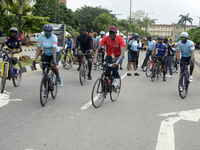 Frederic Oladeinde, Commissioner for Transport, Lagos State (third left), and other riders during the Lagos State Government 2022 World Car...
